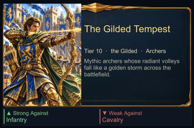Archer troop card: The Gilded Tempest, tier 10